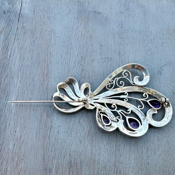 Vintage Sterling Silver & Amethyst Brooch - Picture 6 of 12